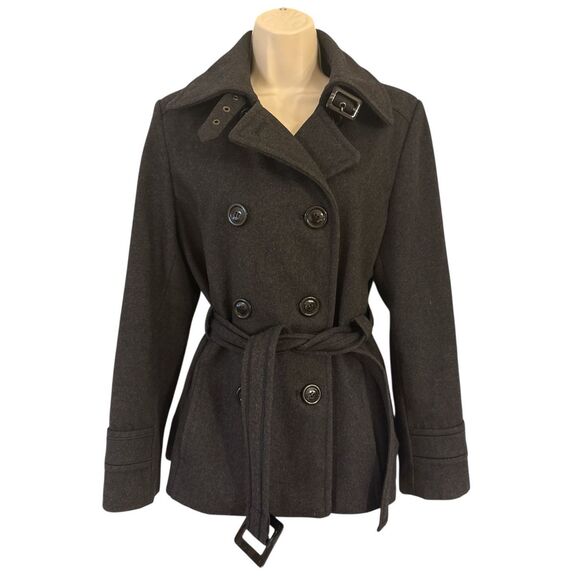 Giacca Pea Coat Wool Blend Womens Dark Gray Medium Double Breasted - Picture 1 of 7